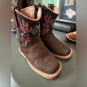 Kids Brown Embroidered Western Boots - Youth Cowboy Style
